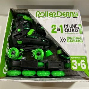 Roller Derby Green Wire Kids’ Adjustable Inline-Quad Combo Skates in Green/Black